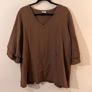 Brown V-Neck Lightweight Blouse